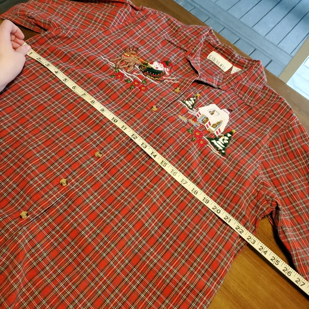 Vintage Christmas Plaid Casey & Max XL Holiday Red Festive Button Down Top - Picture 10 of 11